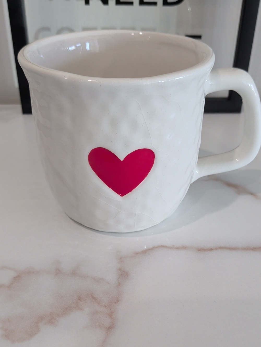 Valentine's White Ceramic Mug w/ Red Heart - DII Brand Dimpled Golf Ball Texture